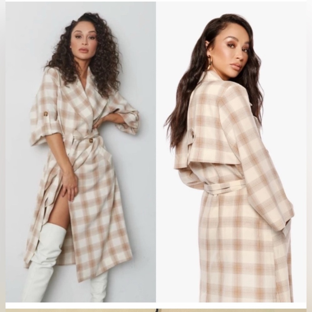 Cara Santana | She Loves The Attention Plaid Coat Size‎ Large Tan Cream Fall